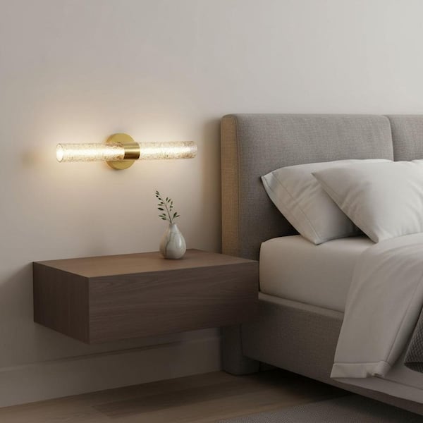 21 in. 2-Light Gold Dimmable Integrated LED Wall Sconce Set of 2, Modern Stone Pattern Wall Light for Bedroom