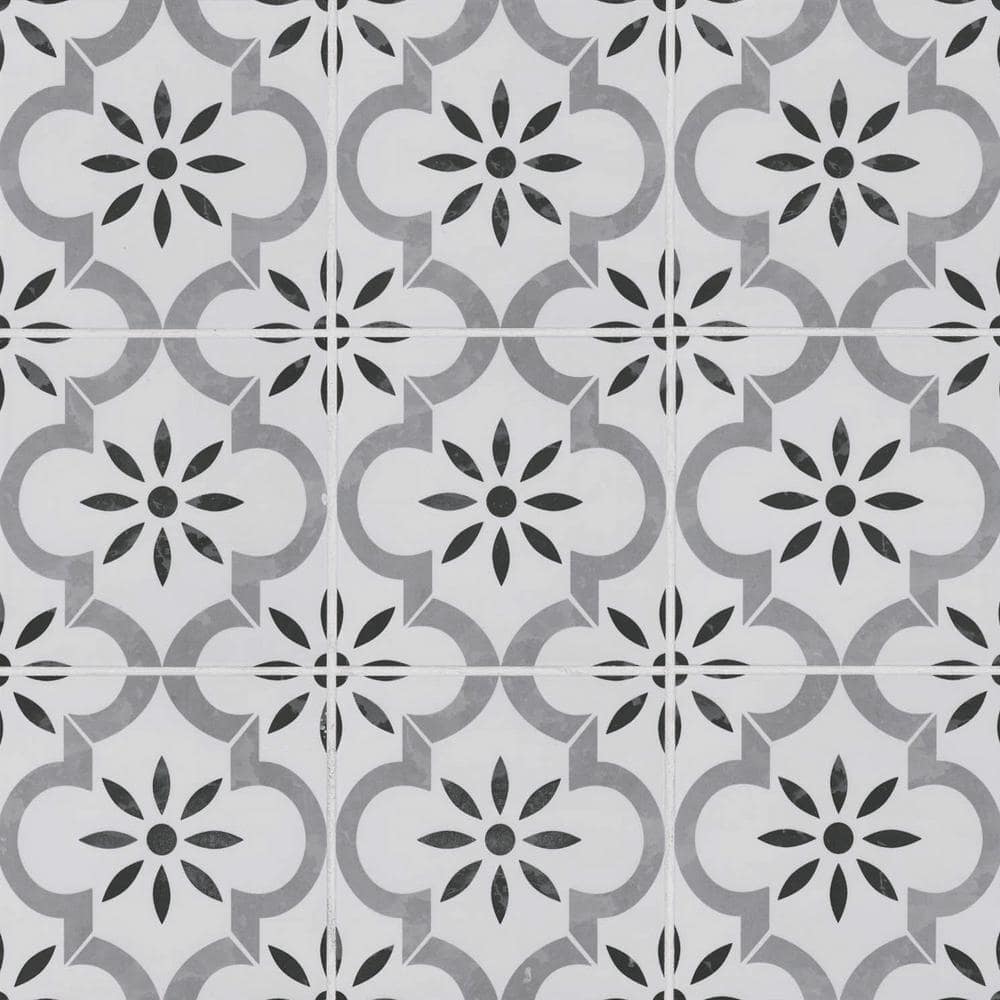 Azila Matte Black and White Porcelain Encaustic Tile Square 8 in. x 8 in., Floor and Wall (5.16 sq. ft./Case) price history on PriceWatchPro