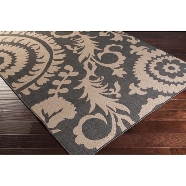 Big Pine Black 9 ft. x 9 ft. Square Indoor/Outdoor Patio Area Rug