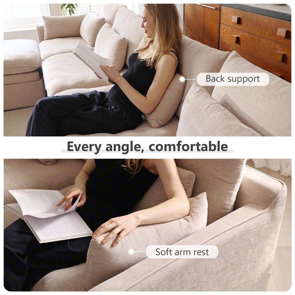 Close-up of sofa features like back support and armrest.