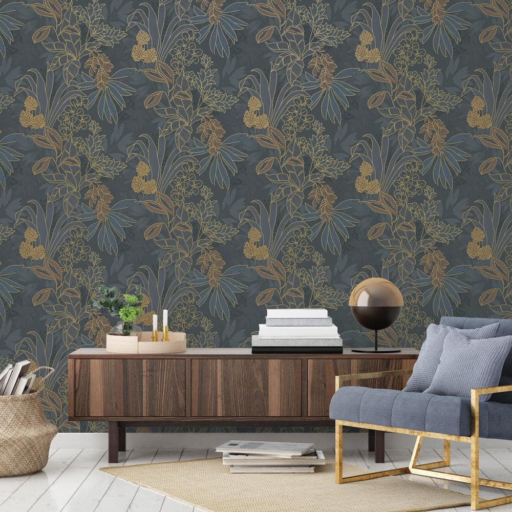 Twilight Floral Non-Pasted Grasscloth Wallpaper Roll