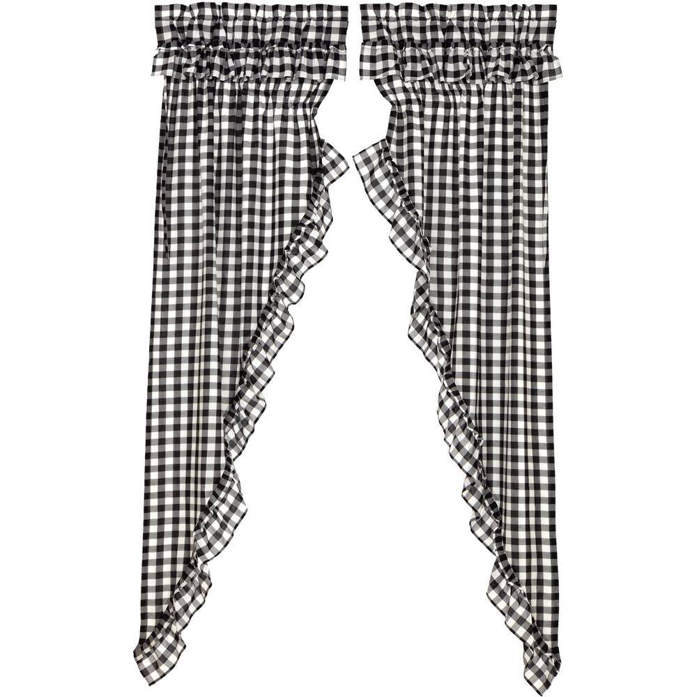 Annie Buffalo Check Black White 36 in. W x 84 in. L Ruffled Cotton Light Filtering Farmhouse Prairie Window Curtain Pair price history on PriceWatchPro