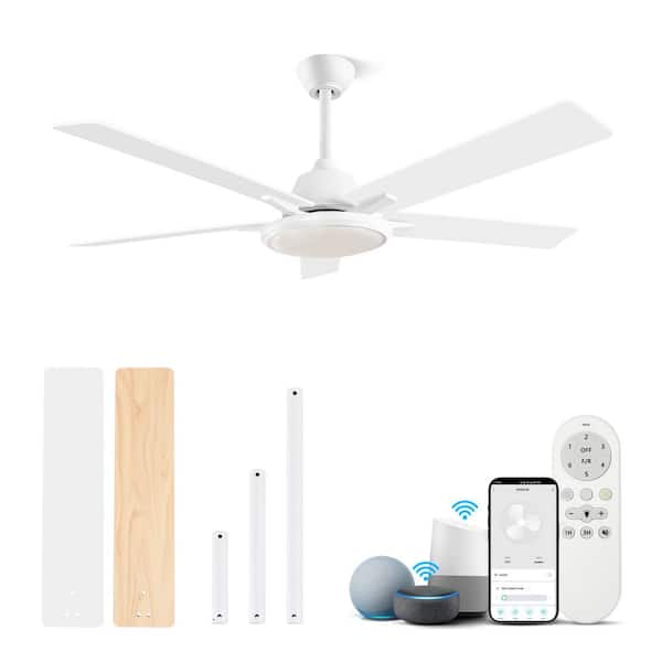 BICIK 52 in. Indoor/Outdoor White Smart Wi-Fi Ceiling Fan w/Color Changing Integrated LED & Remote, Works w/Alexa/Google Home