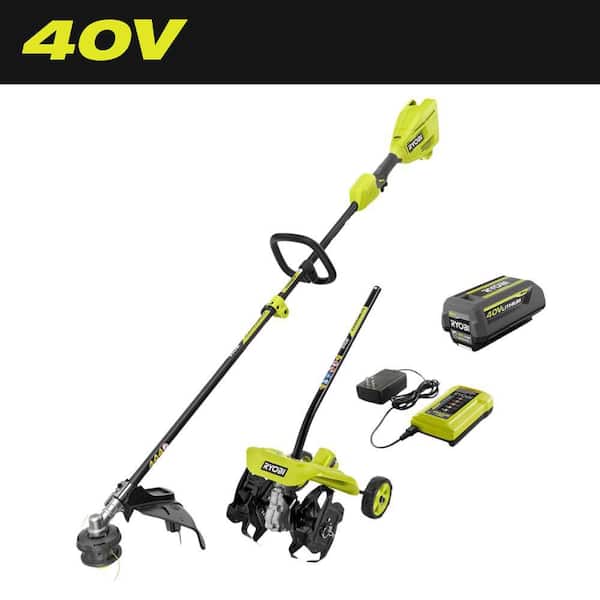 40V 15 in. Expand-It Cordless Battery Attachment Capable String Trimmer & Tiller with 4.0 Ah Battery and Charger