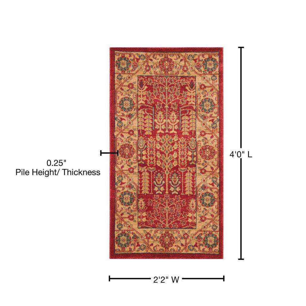 Mahal Red and Natural Rectangular Synthetic Area Rug
