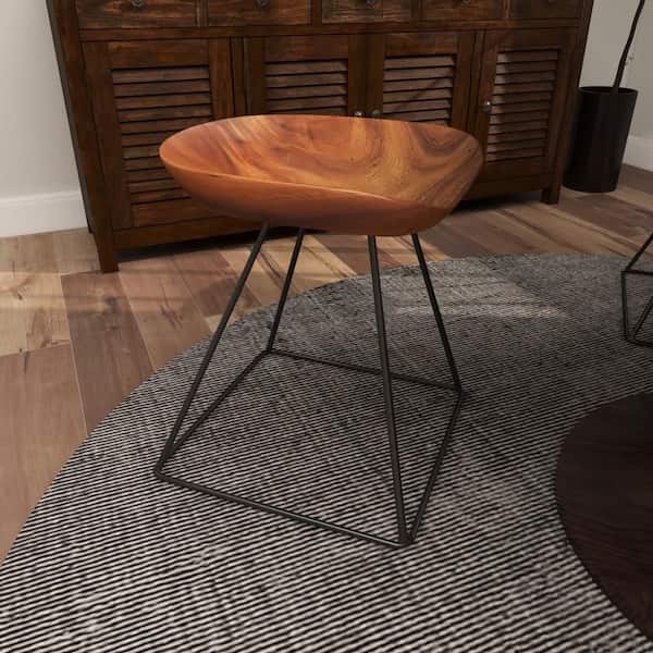 20 in. Brown Metal Stool with Black Metal Base