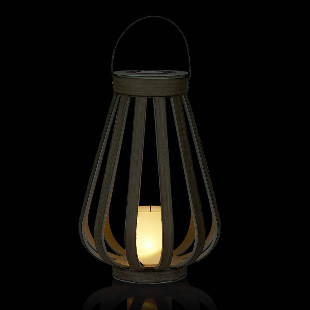 Gray Solar Decorative Plastic Lantern with LED Light, 18" Height