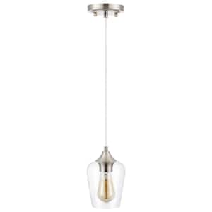 1-Light Brushed Nickel Pendant Ceiling Light with Glass Shade
