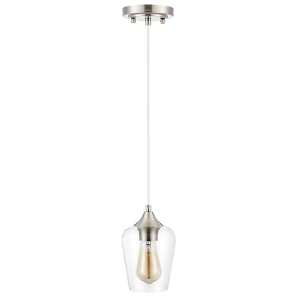 Merra 1-Light Brushed Nickel Pendant Ceiling Light with Glass Shade