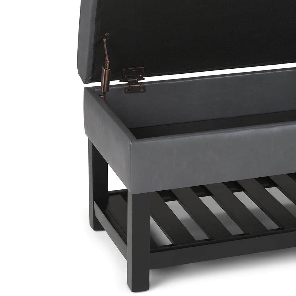 Stone Grey Tufted Faux Leather Storage Bench with Open Bottom