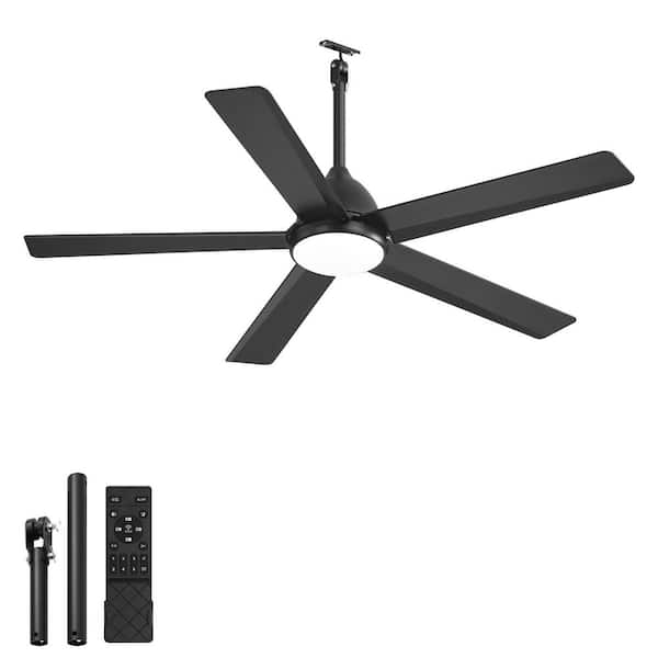 52 in. Black Outdoor Ceiling Fans with LED Lights Remote/APP Control Waterproof Downrod Fandelier DC Motor for Patio