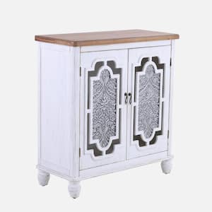White and Burlywood Decorative Accent Storage Cabinet
