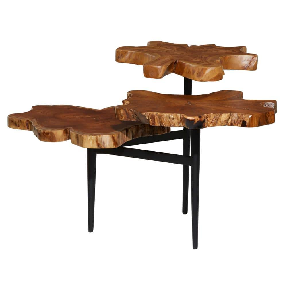 Round Teak Wood Rustic Accent Table, 36" Brown