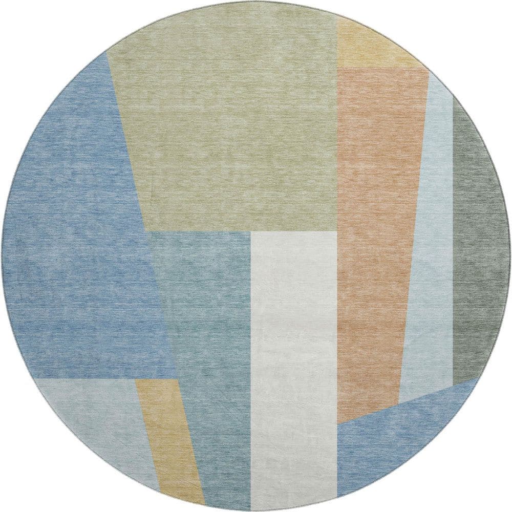 Mayfield Premium Machine Washable Abstract AMF2446 Blue 8 ft. x 8 ft. Round Rug price history on PriceWatchPro
