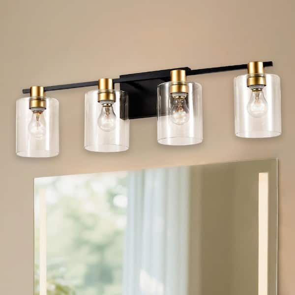 29.5 in. 4-Light Bathroom Modern Vanity Light with Glass Shade, Vintage Wall Light for Bedroom, Bulbs Not Included