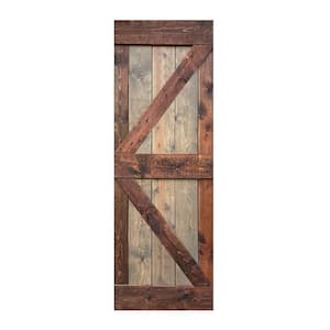 K Style 28 in. x 84 in. Brown/Walnut Finished Solid Wood Sliding Barn Door Slab - Hardware Kit Not Included