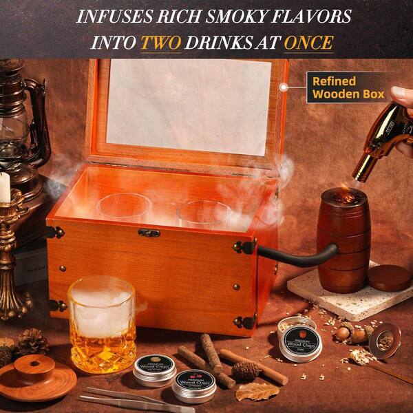 Lynzavix Brown Wood Cocktail Smoker Kit Whiskey Smoking Box Set