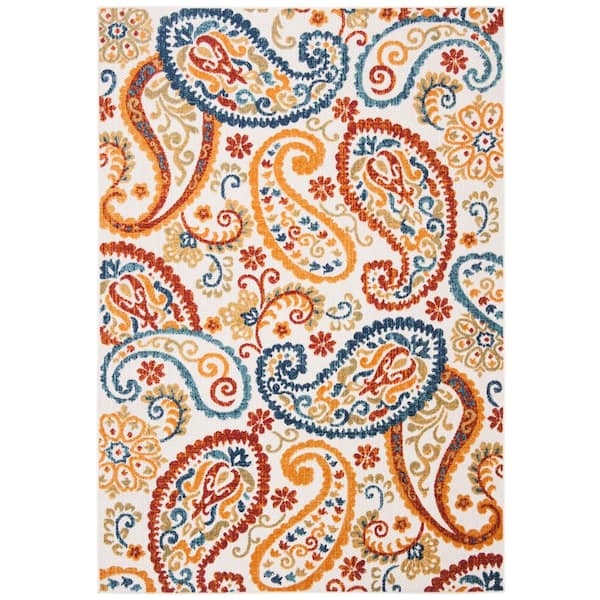 SAFAVIEH Cabana Cream/Navy Doormat 2 ft. x 4 ft. Paisley Floral Indoor/Outdoor Area Rug