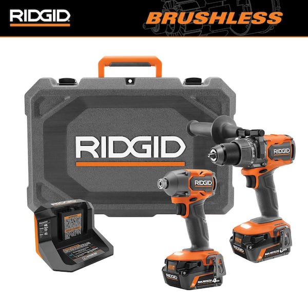 RIDGID 18V Brushless 2-Tool Combo Kit with 6.0 Ah and 4.0 Ah MAX Output Batteries, Charger, and Hard Case