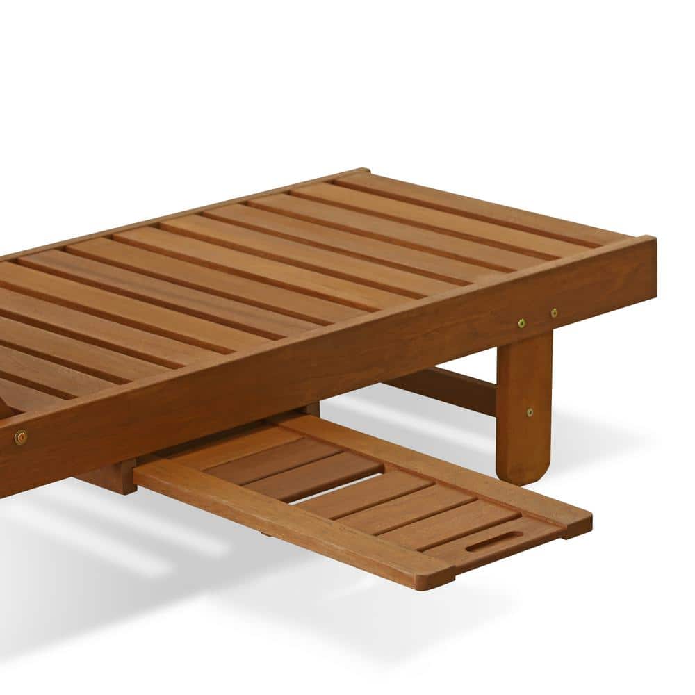 Tioman Natural Brown Hardwood Outdoor Chaise Lounger with Tray