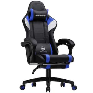 Faux Leather Computer Gaming Chair with Footrest Ergonomic Reclining Office Chair Swivel Rolling Chair, Blue