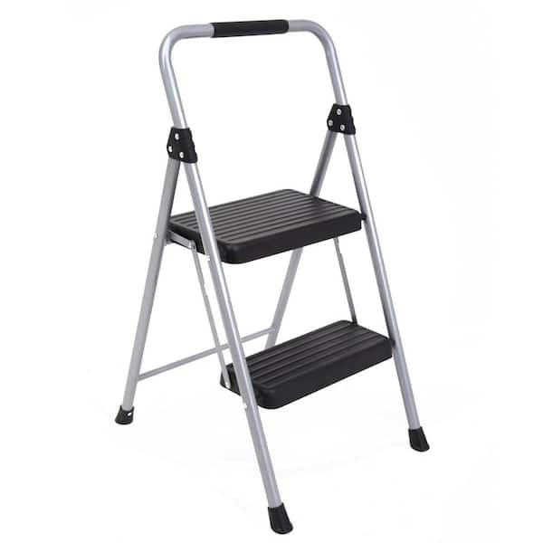 WELLFOR Reach 2.54 ft. Steel Step Ladder 300 lbs. Load Capacity, 2 Step