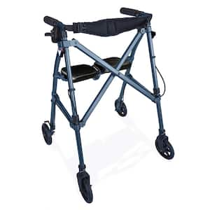 4-Wheel Space Saver Folding Travel Walking Aid Walker Rollator in Cobalt Blue