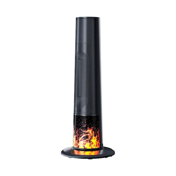 1500W 24. 61 in. Black Electric Radiant Ceramic Space Heater Energy Saving Remote Timer Flame Effect Tip-over Protection