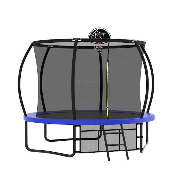 10 ft. Outdoor Blue Pumpkin Trampoline with Basketball Hoop