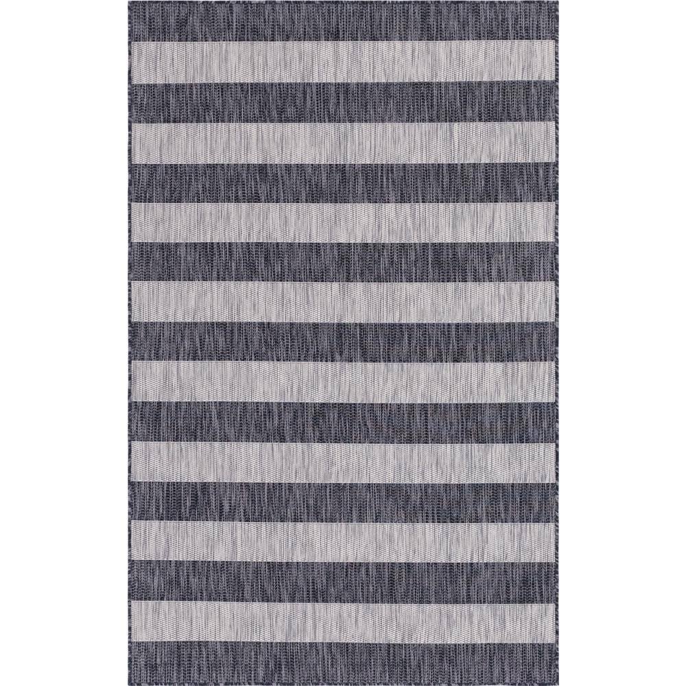 Unique Loom Outdoor Distressed Stripe Gray 8 ft. x 11 ft. Area Rug