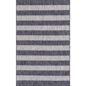 Outdoor Distressed Stripe Gray 6 ft. x 9 ft. Area Rug