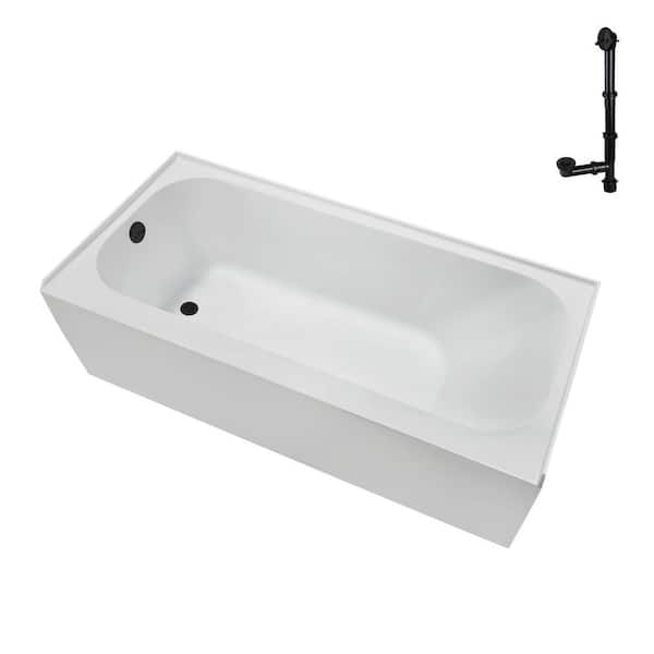 Streamline 66 in. x 32 in. Soaking Acrylic Alcove Bathtub with Left Drain in Glossy White, External Drain in Matte Black