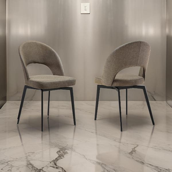Benjara Brown and Black Polyester Metal Frame Dining Chair (Set of 2)