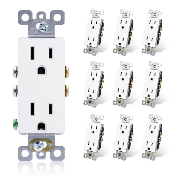 Decorative 15 Amp 125-Volt Residential Grade Self Grounding Outlet, Glossy White (10-Pack)