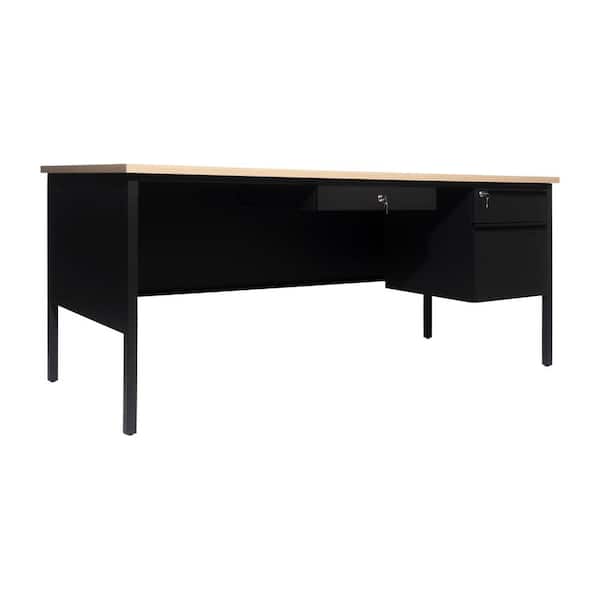 Carnegy Avenue 70 in. Rectangle White Oak Engineered Wood 3-Drawers Teacher Desk