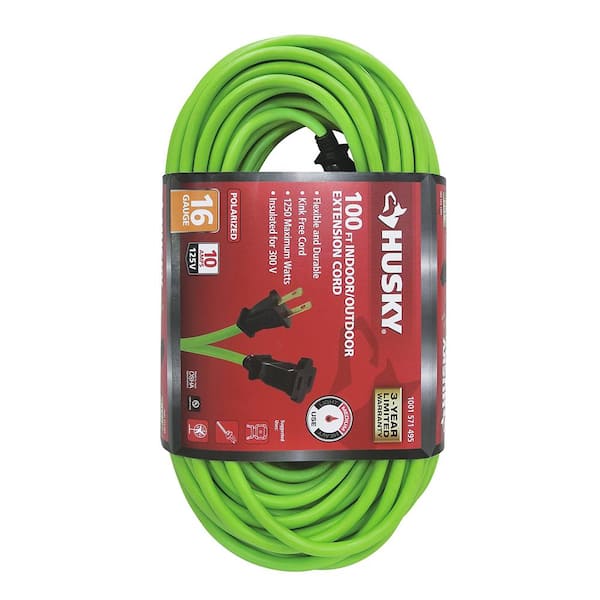 Husky 100 ft. 16/2 Outdoor Extension Cord, Green HW162100HLG - The