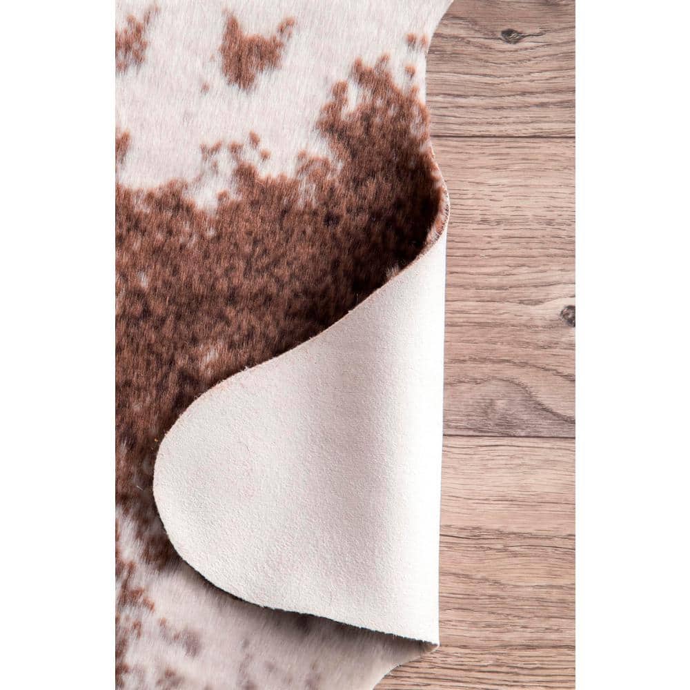 Rustic Square Easy-Care Faux Cowhide Area Rug, Brown 47"x6"