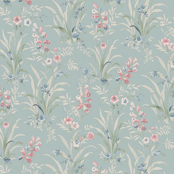 Graham & Brown Laura Ashley Mosedale Posy Dark Duck Egg Blue Wallpaper Sample