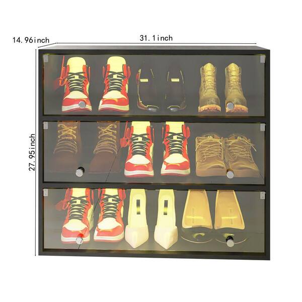 Amucolo 8-Pair Black Foldable Stackable Storage ABS Plastic Shoe Boxes