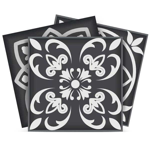 MI ALMA Black, White and Gray SB16 4 in. x 4 in. Vinyl Peel and Stick Tile (24-Tiles, 2.67 sq. ft. / Pack)