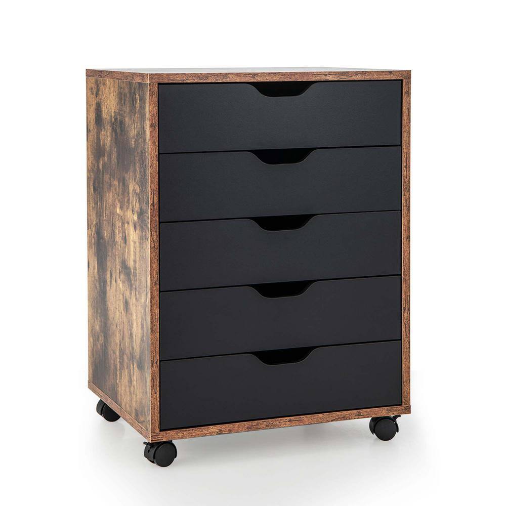 Costway Rustic Brown 5 Drawer 19 in. Chest of Drawers Storage Dresser ...