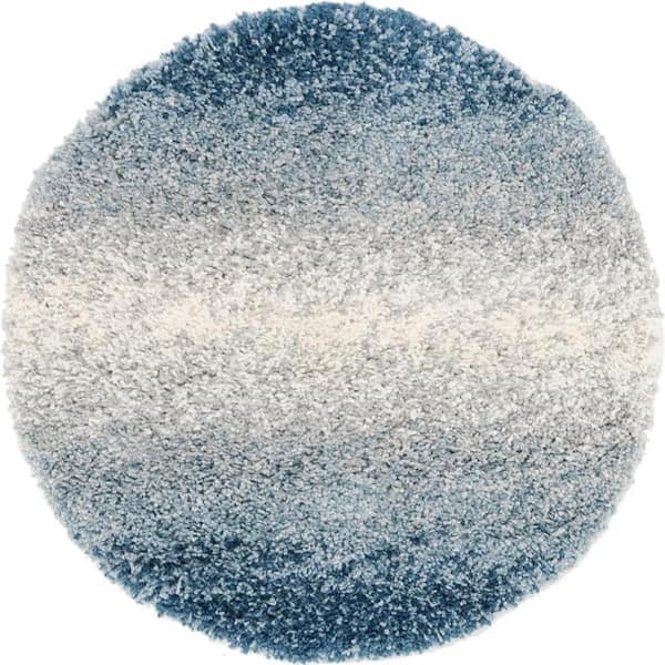 Hygge Shag Gradient Blue 3 ft. 3 in. x 3 ft. 3 in. Round Rug