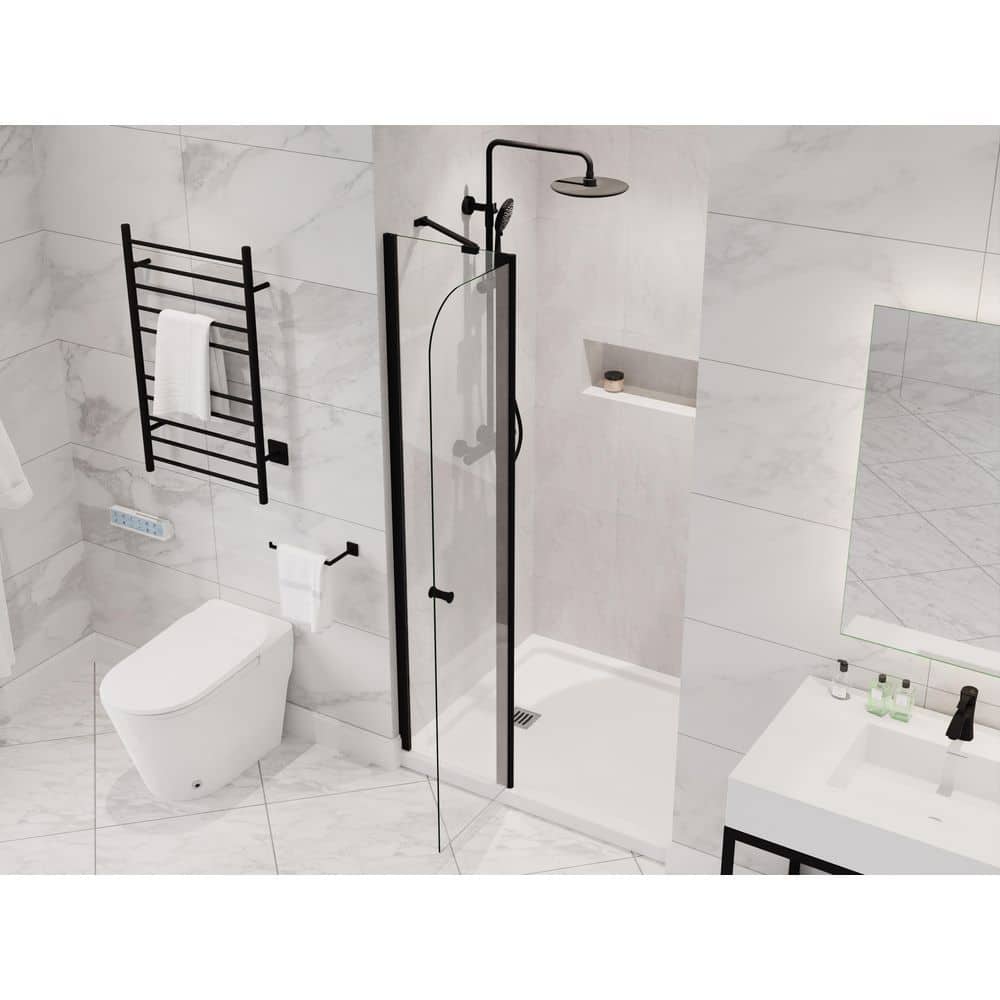 Matte Black Frameless Swinging Shower Door with Clear Glass