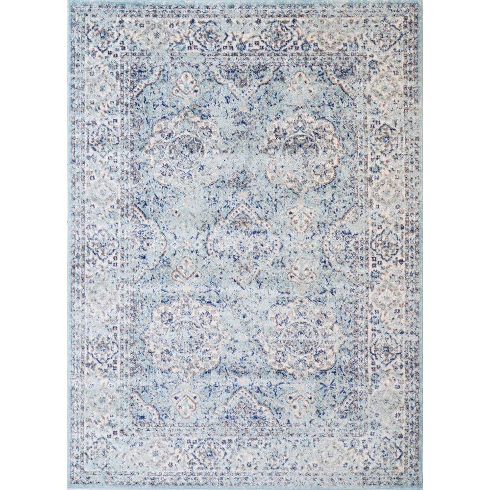 Everek Aqua 8 ft. x 10 ft. (76 x 96) Floral Transitional Area Rug