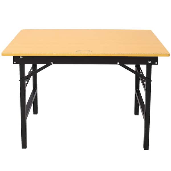 39 in. W x 23.6 in. D Portable Folding Wood Black Workbench Table with Handle, Measuring Tape and Angle Finder