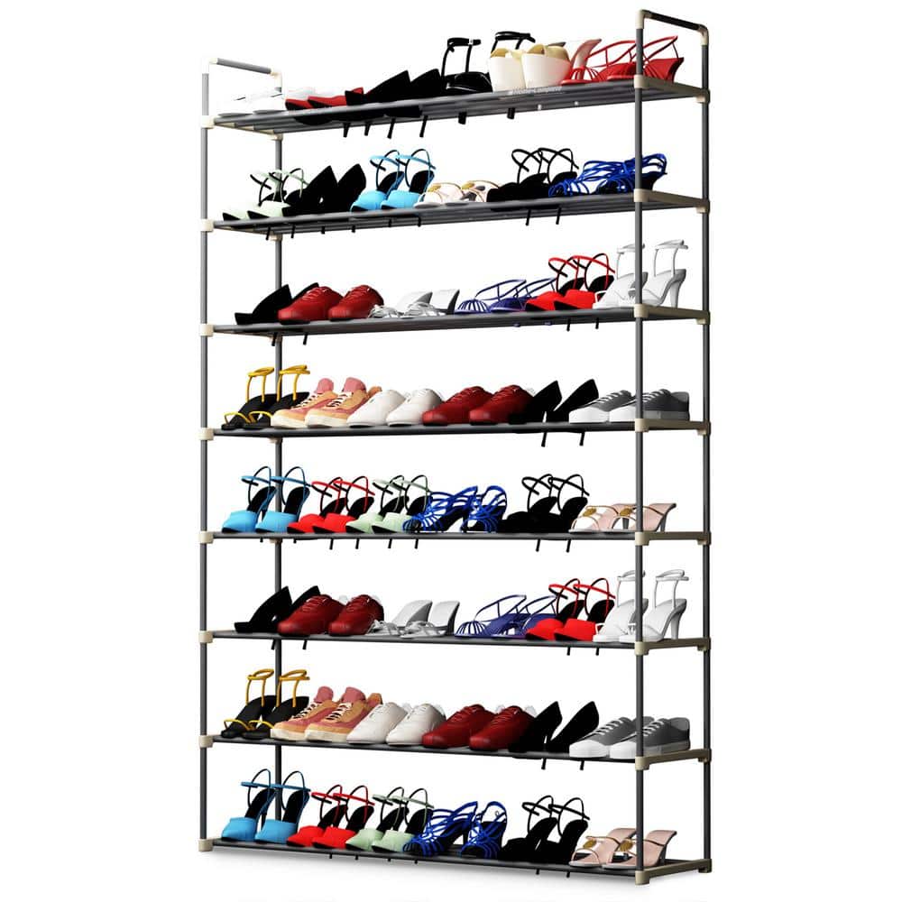 Gray 8-Tier Stackable Plastic Shoe Rack