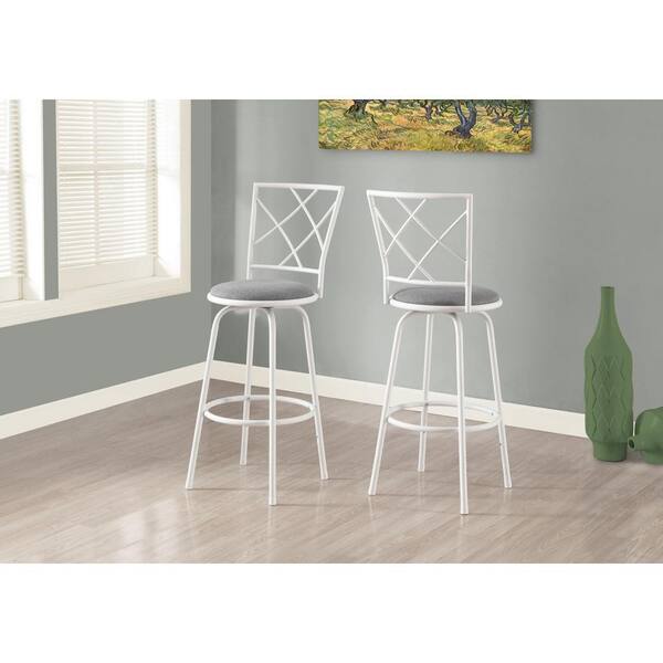 White with Grey Fabric Seat Bar Stool 2 Piece HD2377 The Home