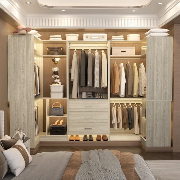 Aheaplus 88.8-in U-Shaped Walk-In Closet Systems with 3 Drawers
