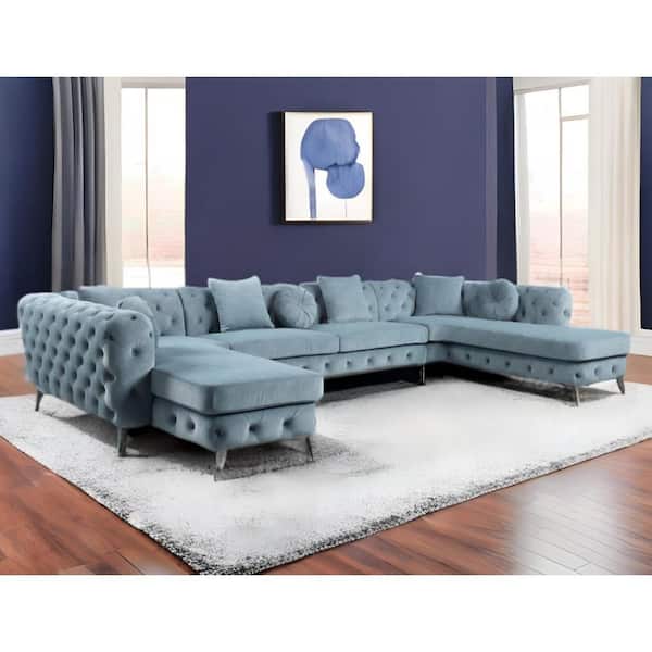 HomeRoots 164 in. Square Arm 3 -piece Leather L-Shaped Sectional Sofa in. Green