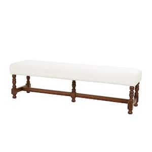 Cream Bedroom Bench with Brown Traditional Wood Turned Legs 17 in. x 59 in. x 16 in.